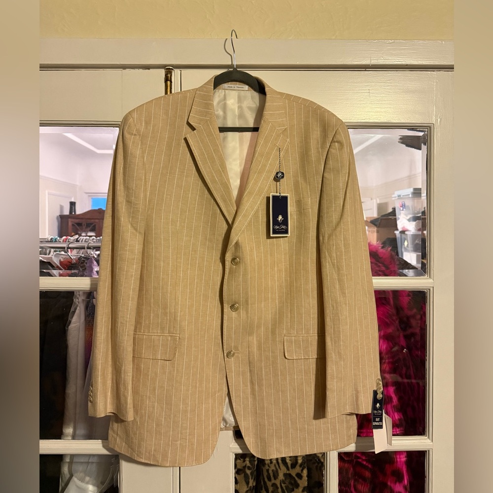 NWT Sean John Fine Tailors Beige Pinstripe Linen Blend Blazer